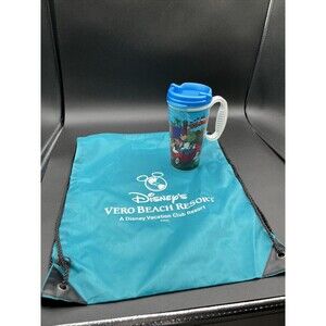 Disney Resort Rapid Fill Refillable Mug Lid Travel HotCold Blue & drawstring bag
